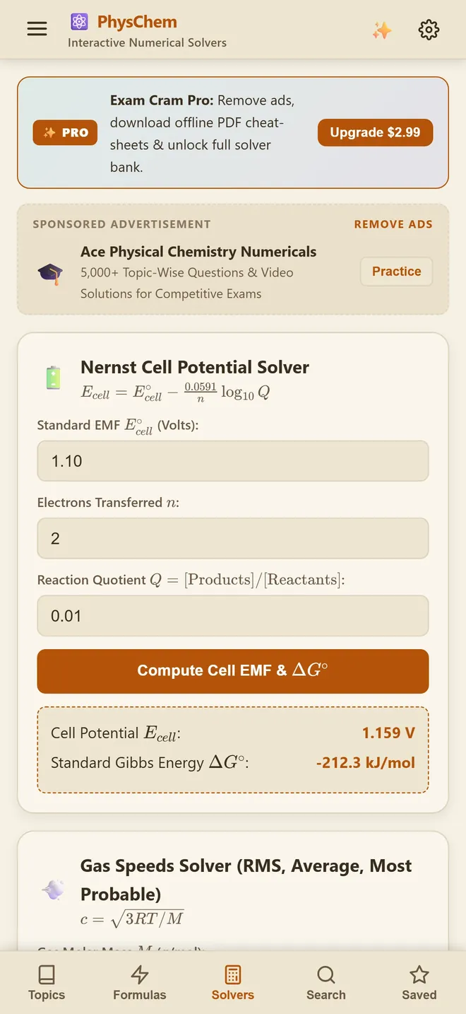 Physical Chemistry Equation Solver Interface